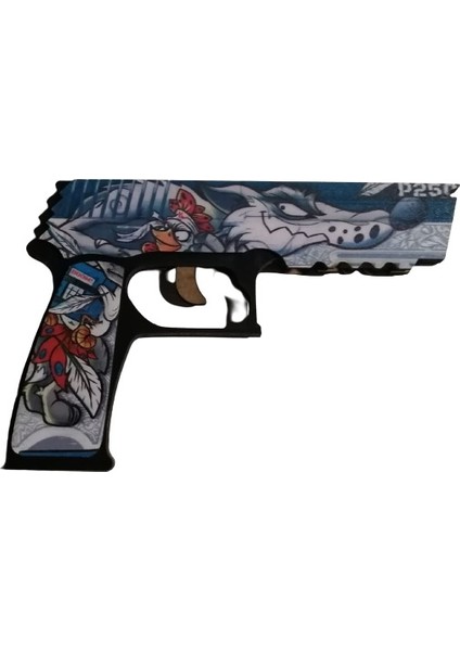 Ahşap CS-GO Crazy Feather P250 Lastik Atar Oyuncak Tabanca