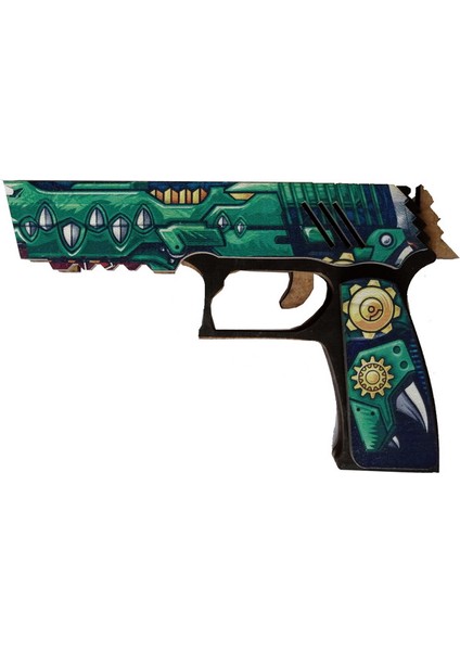 Ahşap CS-GO See Ya Later P250 Lastik Atar Oyuncak Tabanca