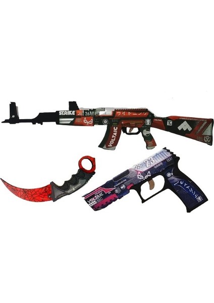 Ahşap CS-GO AK-47 Tüfek P250 Tabanca Karambite Oyuncak Set 4001