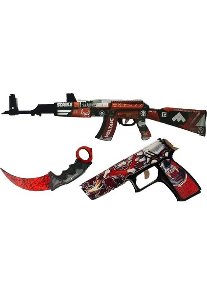 Ahşap CS-GO AK-47 Tüfek P250 Tabanca Karambite Oyuncak Set 4002