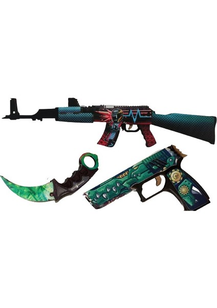 Ahşap CS-GO AK-47 Tüfek P250 Tabanca Karambite Oyuncak Set 4006