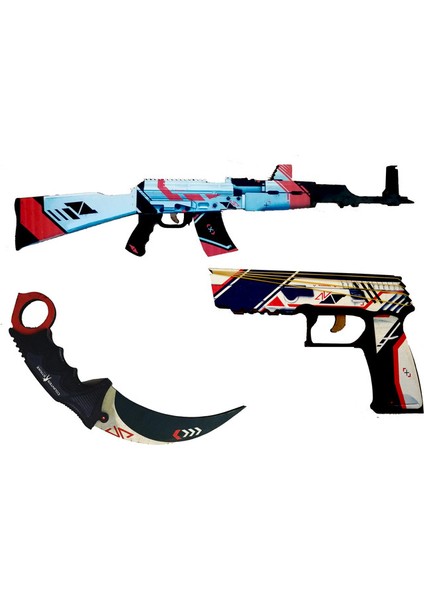 Ahşap CS-GO AK-47 Tüfek P250 Tabanca Karambite Oyuncak Set 4007