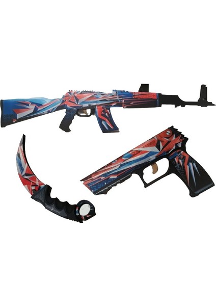 Ahşap CS-GO AK-47 Tüfek P250 Tabanca Karambite Oyuncak Set 4008
