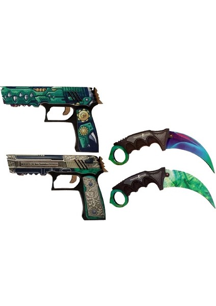 Ahşap CS-GO P250 2'li Tabanca 2'li Karambite Oyuncak Set 5001