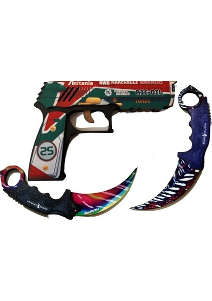Ahşap CS-GO P250 Tabanca 2'li Karambite Oyuncak Set 6001