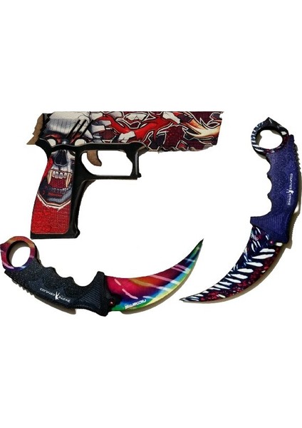 Ahşap CS-GO P250 Tabanca 2'li Karambite Oyuncak Set 6003