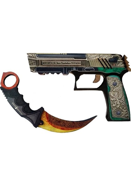 Ahşap CS-GO P250 Tabanca Karambite Oyuncak Set 7010