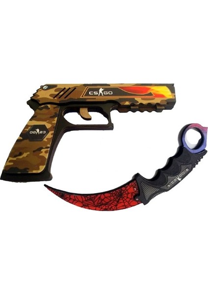 Ahşap CS-GO P250 Tabanca Karambite Oyuncak Set 7014
