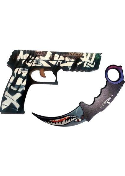 Ahşap CS-GO P250 Tabanca Karambite Oyuncak Set 7015