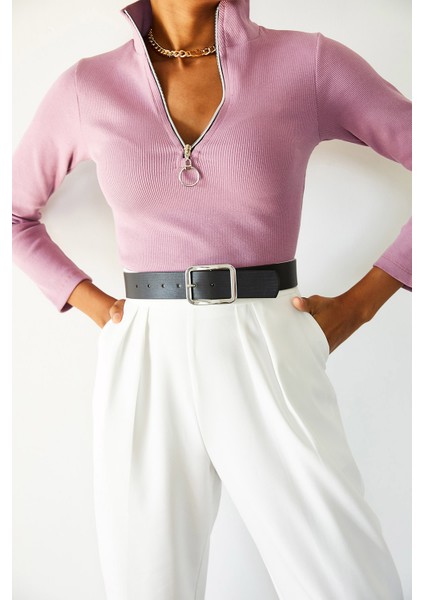 Pembe Kaşkorse Fermuarlı Bluz 1KXK8-44690-20