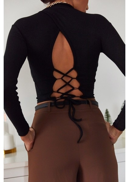 Siyah Sırtı Bağlamalı Bluz 1KXK2-44706-02 fırsatları