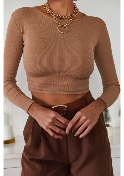 Kahverengi Sırt Detaylı Bluz 1KXK2-44702-18