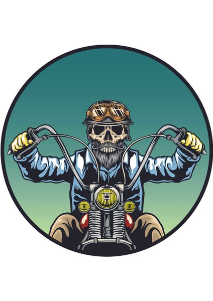 Motorcu Kurukafa Hipster Sticker - 14101