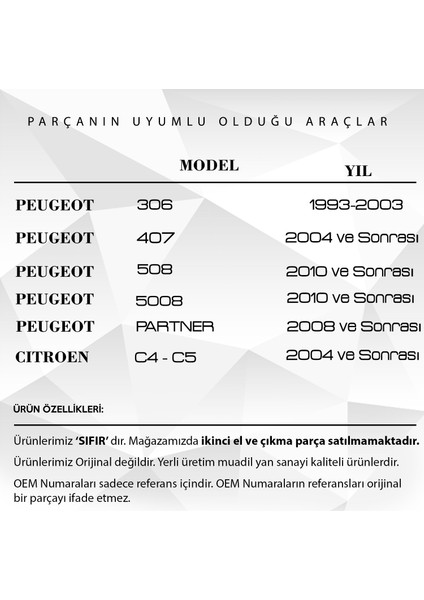 Alpha Auto Part Peugeot 306,407,508,5008,PARTNER-CITROEN C4,c5 Için Pedal Lastiği