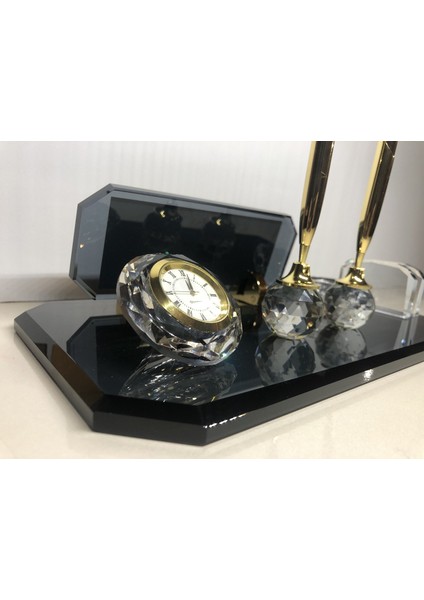 İsme Özel Cam Çift Kalem Masaüstü Isimlik Seti