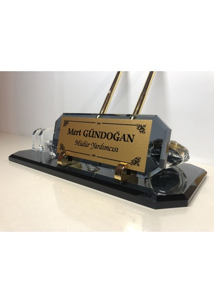 İsme Özel Cam Çift Kalem Masaüstü Isimlik Seti fırsatları