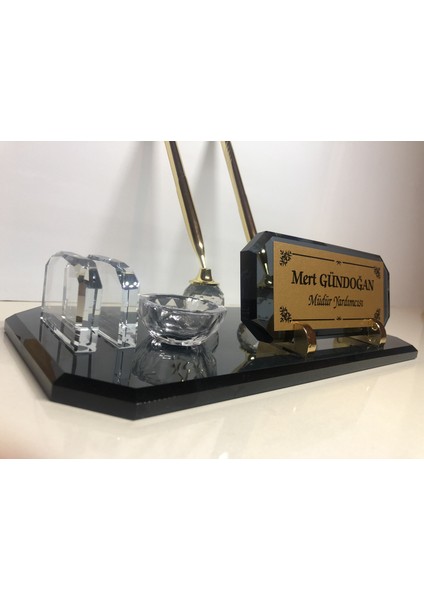 İsme Özel Cam Çift Kalem Masaüstü Isimlik Seti indirimleri