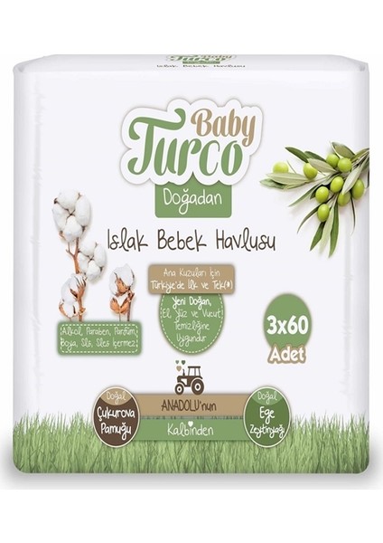 Doğadan Islak Mendil Havlu Kapaklı 3X60 Yaprak