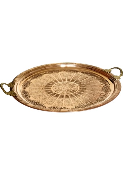 El Işlemeli Otantik Desenli Kalın Bakır Tepsi (1mm) 38 cm Çap fiyatları