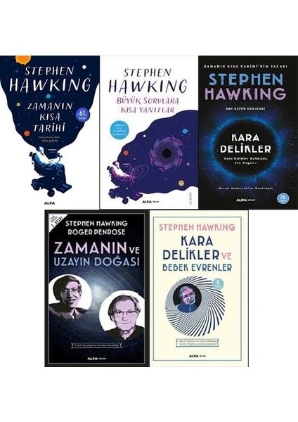Stephen Hawking 5 Kitap Bilim Uzay Evren Seti (Zamanın Kısa Tarihi, Büyük Sorulara Kısa Yanıtlar, Kara Delikler, Zamanın ve Uzayın Doğası, Kara Delikler ve Bebek Evrenler)