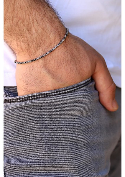2.3 mm Kral Zincir Yuvarlak Model Erkek Gümüş Bileklik 138 modelleri