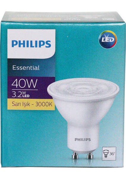 Essential 3.2-40W Sarı Işık 3000K GU10 LED Spot Ampul 2 Adet