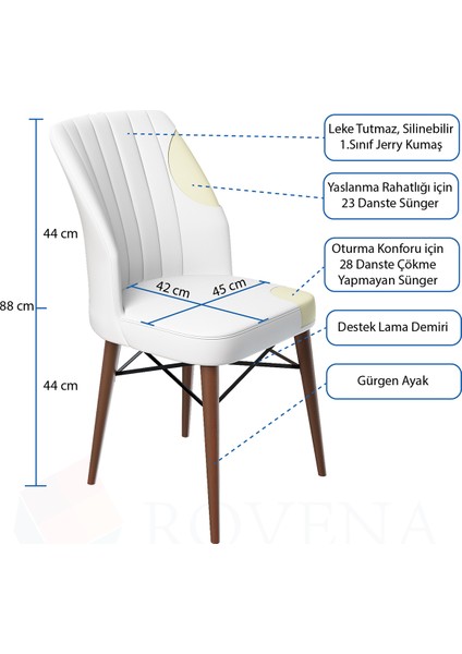 Liva 4 Adet Ceviz Gürgen Ayaklı Sandalye