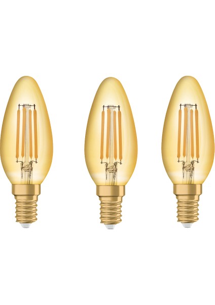 - Vintage 1906 LED Classic 4.5W-36W Sarı Işık E14 Duy Mum Rustik Filamentli Ampul 3 Adet