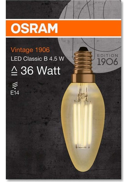 - Vintage 1906 LED Classic 4.5W-36W Sarı Işık E14 Duy Mum Rustik Filamentli Ampul 10 Adet