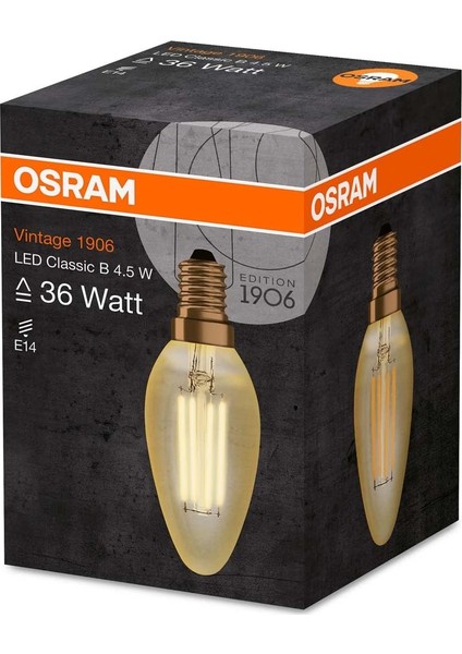 - Vintage 1906 LED Classic 4.5W-36W Sarı Işık E14 Duy Mum Rustik Filamentli Ampul 10 Adet