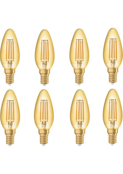 - Vintage 1906 LED Classic 4.5W-36W Sarı Işık E14 Duy Mum Rustik Filamentli Ampul 8 Adet