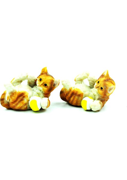 PY8910 Polyester Dekoratif Ikili Top Oynayan Kedi Obje