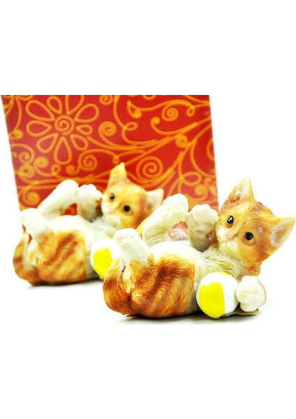 PY8910 Polyester Dekoratif Ikili Top Oynayan Kedi Obje