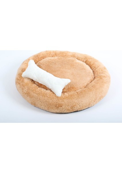 Sherpa Polar Yıkanabilir Yuvarlak Köpek Kedi Yatağı 50 cm Hardal