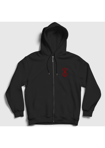 Unisex Siyah Mark Anime Berserk Fermuarlı Kapüşonlu Sweatshirt