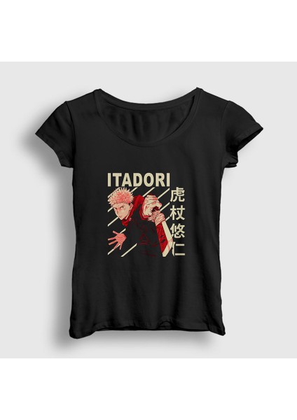Kadın Siyah Yuji Anime Jujutsu Kaisen T-Shirt