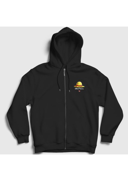 Unisex Siyah Hat Anime One Piece Fermuarlı Kapüşonlu Sweatshirt