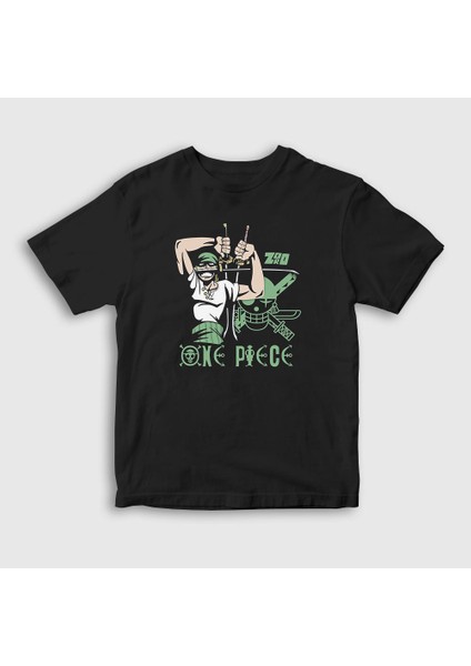 Unisex Çocuk Siyah Zoro V2 Anime One Piece T-Shirt