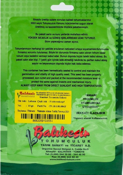 Balıkesir Lahana Tohumu Kırmızı (10 Gr) Mohrenkopf fiyatları