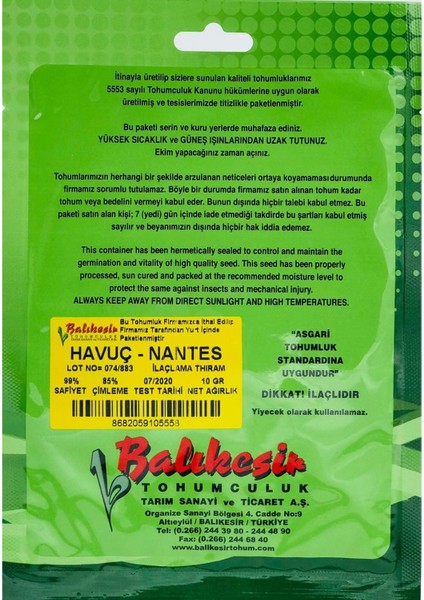 Balıkesir Tohum Balıkesir Havuç Tohumu (10 Gr) Nantes