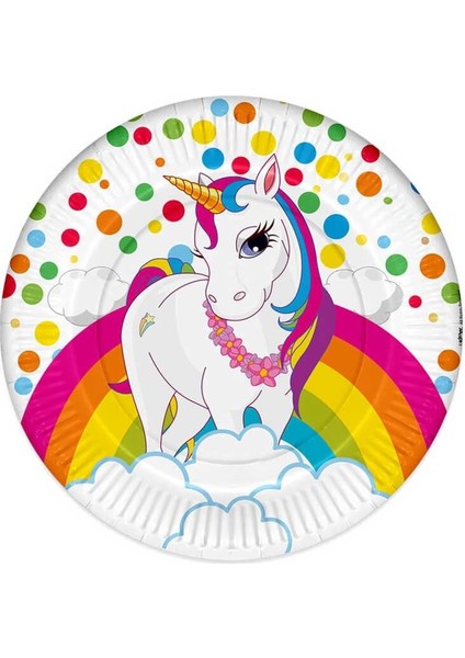 Unicorn Rainbow Kağıt Tabak, 23 cm - 8 Adet