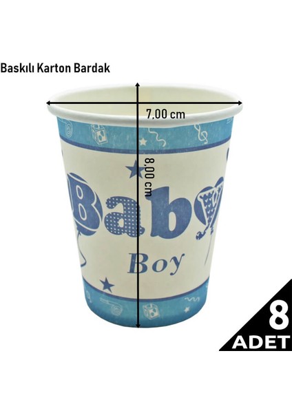 Baby Shower Karton Bardak, Mavi - 8 Adet modelleri