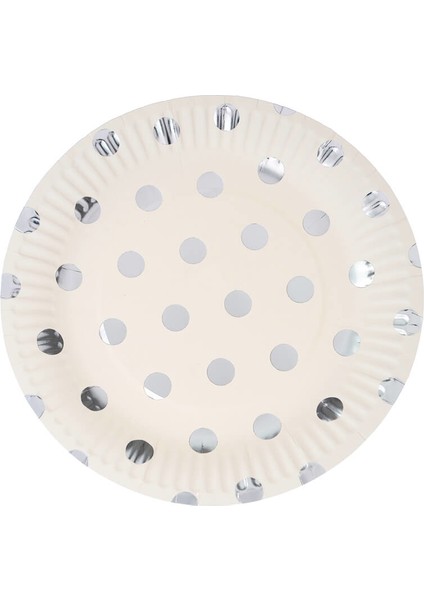 Varak Baskılı, Gümüş Puanlı Karton Tabak, 23 cm - 8 Adet
