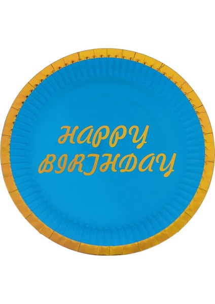 Varak Baskılı, Happy Birthday Karton Tabak, Mavi - 23 cm - 8 Adet