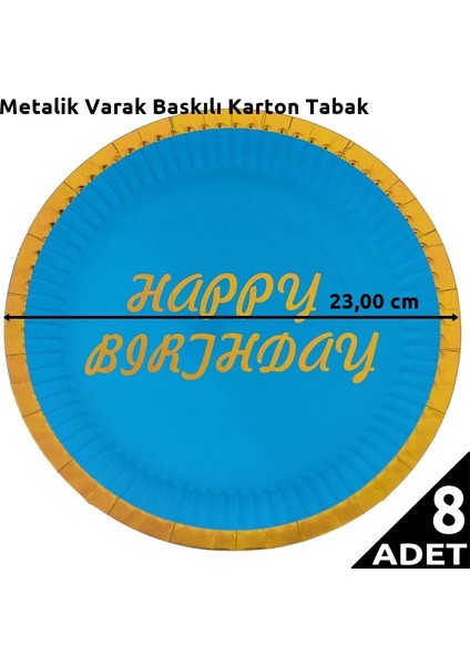 Varak Baskılı, Happy Birthday Karton Tabak, Mavi - 23 cm - 8 Adet fiyatları