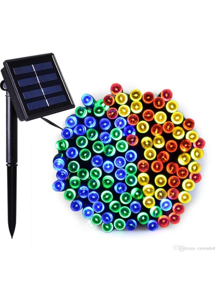 Güneş Enerjili 100 LED 12 Metre Rgb Çok Renkli Bahçe Aydınlatması LED Işık