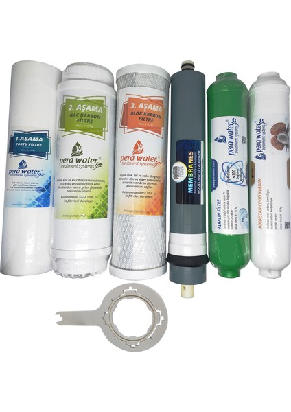 Açık Kasa Su Arıtma Cihazlarına Uygun Platinium 80 Gpd Mebranlı 6 Li Alkali Filtre Seti