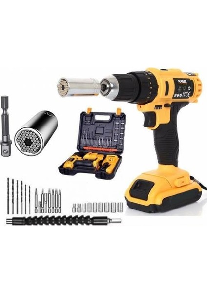 MGRK1032DRB Fişli Çift Akülü Metal Şanzuman Şarjlı Matkap ve Gator Soket + 27 Parça Professional Set