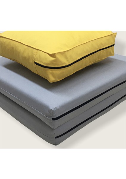 Kabuk Dolgulu 40X40X12 cm Kare Meditasyon Minderi - 60X120X5 Meditasyon Yatağı - Ikili Set