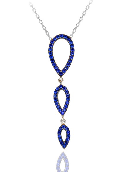 Safir Taşlı Sallantılı 3 Lü Damla Gümüş Kolye